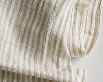 Striped wide linen fabric, stone washed medium heavy vertically striped linen fabric, authentic linen, eco friendly linen, DIY projects