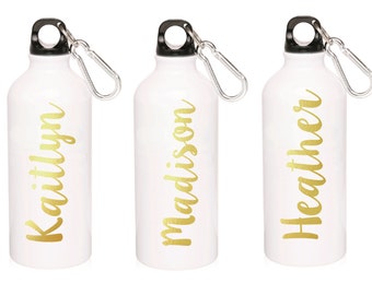 Personalized Water Bottle- Aluminum-Gold Foil- White-20oz water bottle