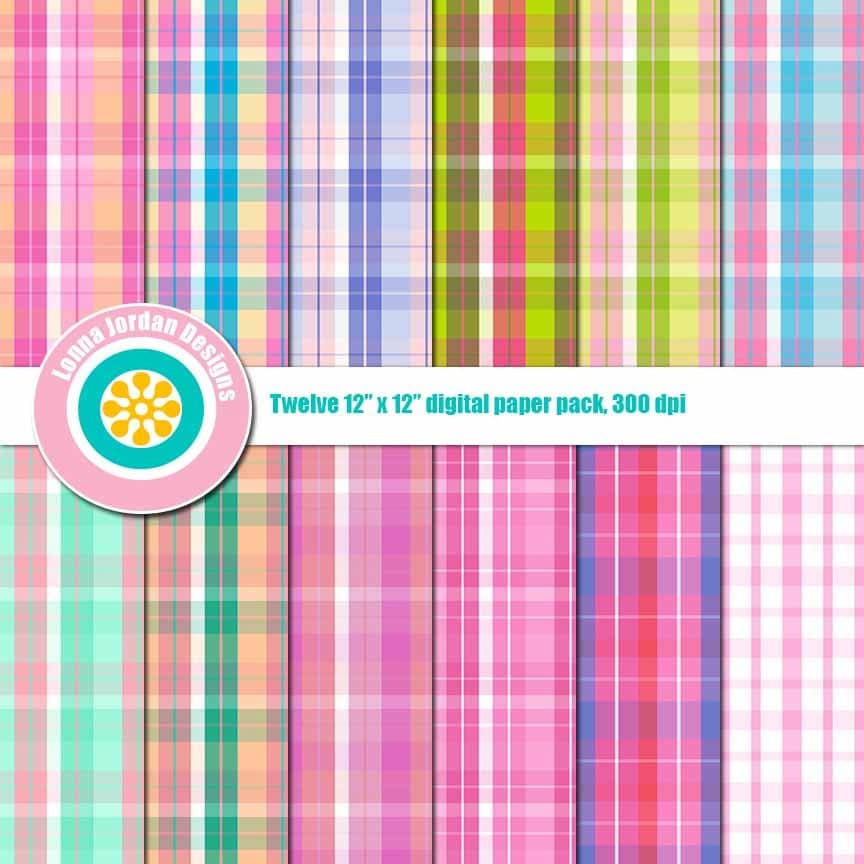 Download Pink Plaid Digital Scrapbook Paper Girls Stripes and Plaids