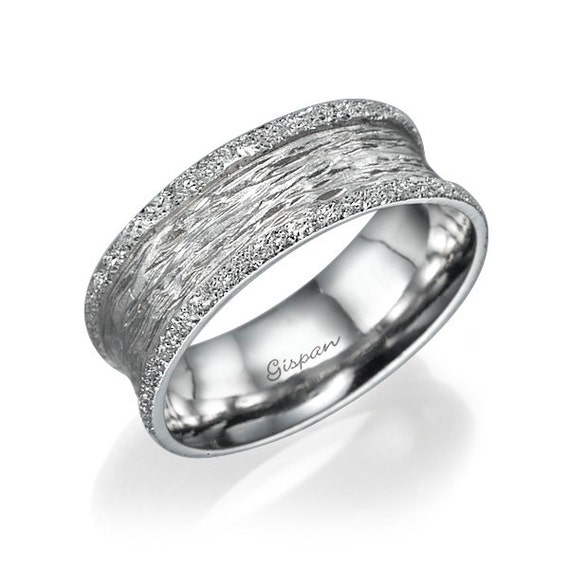 White Gold Wedding Ring Unique Wedding Band Glitter Ring