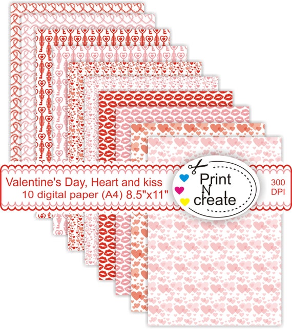 Digital paper a4, Valentine's Day, paper pad A4, heart and ... Digital paper a4, Valentine's Day, paper pad A4, heart and ...