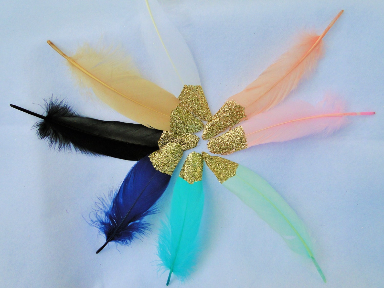 6 Gold Glitter Dipped Feathers DIY Banner for by WildOneFeathers