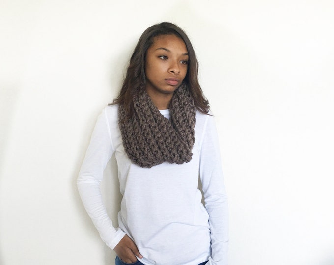 Chunky Knit crochet Cowl Infinity Scarf//THE ARLINGTON-Short//in Taupe