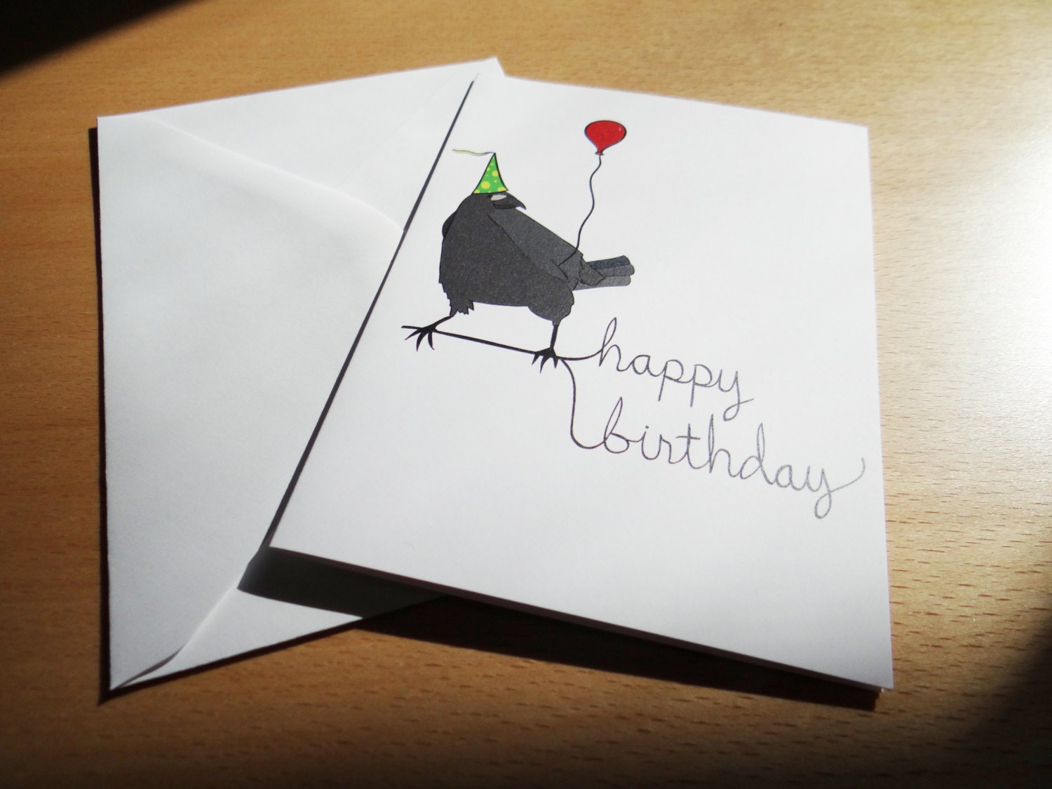 Happy Birthday Crow Birthday Card with Blank Interior