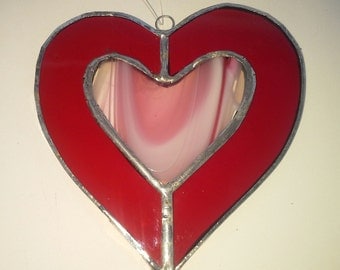 Stained glass heart within a heart suncatcher