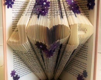 Anniversary Gift for Book Lover - Folded Book Art Featuring Custom Initials with a Heart
