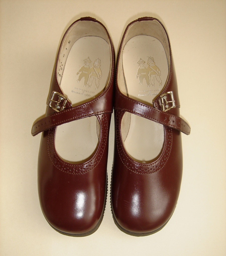 Vintage New START RITE leather chestnut brown  girls mary  