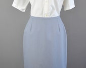 Pale Blue/Grey Secretary Skirt | Vintage Pencil Skirt | Vintage Office Skirt