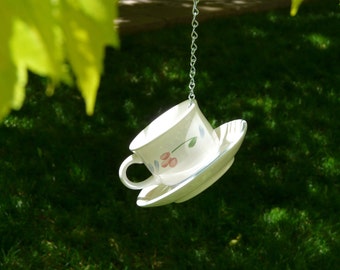 Tea Cup Bird Feeder with Pastel Flower