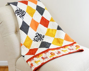 Orange and Yellow Lion Diamonds Baby Quilt
