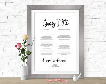Custom Wedding Song Lyrics Sign, Digital or Print, Personalized First Dance Lyrics, Wedding Gift, First Anniversary, Paper Anniversary