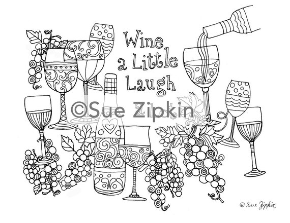 Sue Zipkin printable adult wine coloring page for instant  