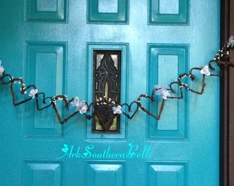 GRAPEVINE HEART GARLAND with Roses & Butterflies, Wedding Table Garland, Gazebo Garland, Wedding Arch garland, Rose and butterfly garland,