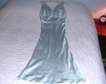 Vintage 1940’s Elegant Silk Charmeuse Ice Blue Long Bias-cut Nightgown Negligee