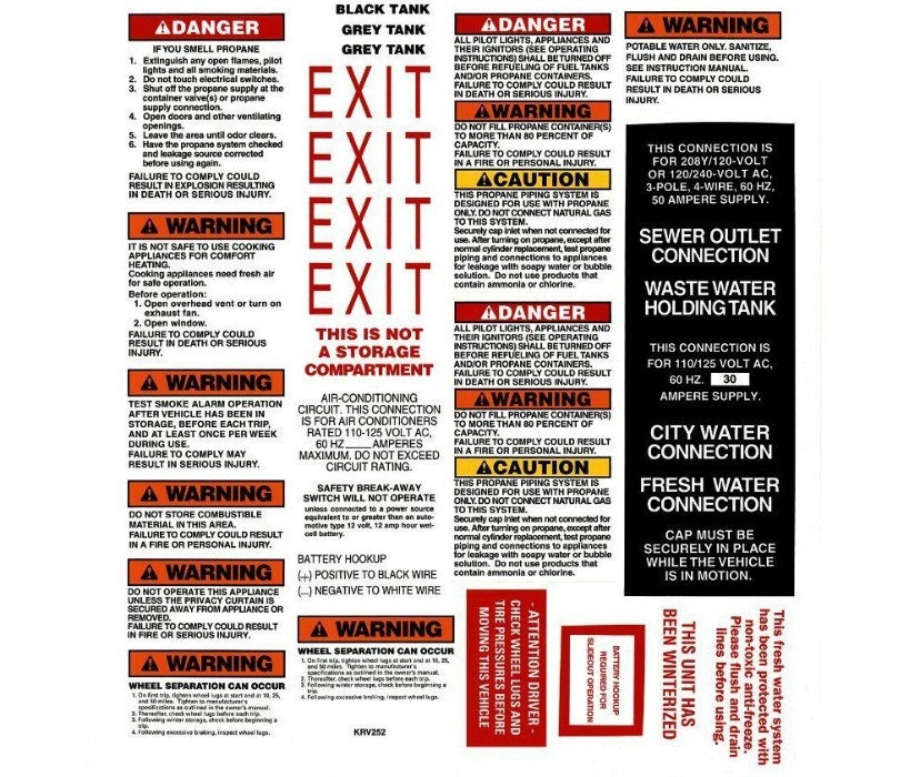 1 RV Trailer Camper Motor Home Caution Warning Decals