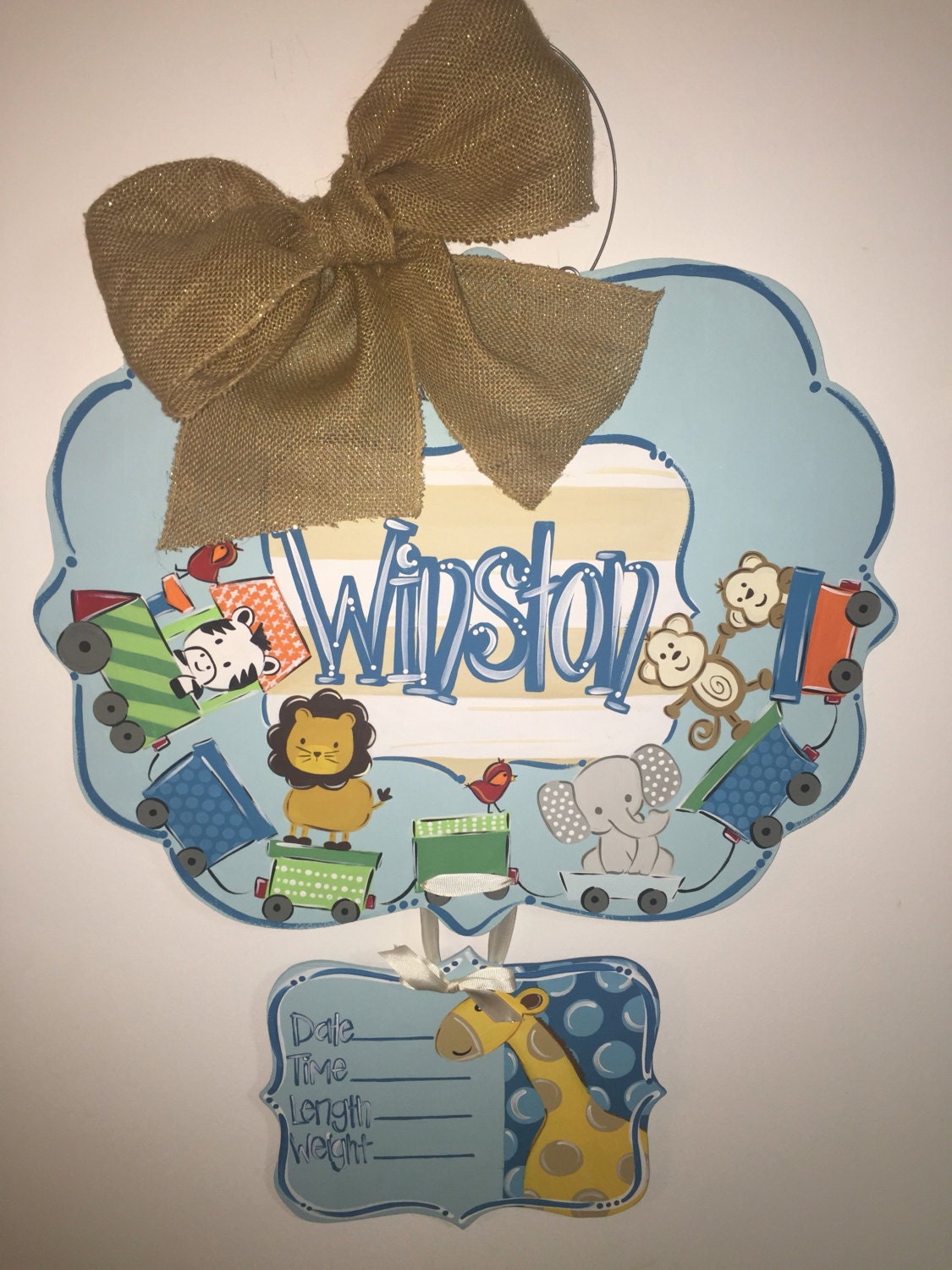 Baby Boy Hospital Door Hanger Animals Birth Announcement