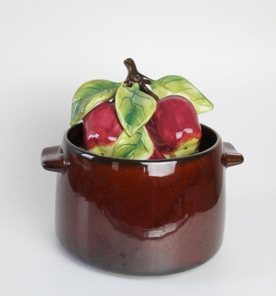 Vintage MCM brown ceramic bean pot with lid vintage kitchen