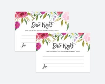 Printable Date Night Cards | Watercolor, Date Night Ideas, Date Jar, Instant Download