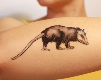 Opossum Temporary Tattoo, Black Ink Possum, Forest Animal Tattoo, Nature Tattoo