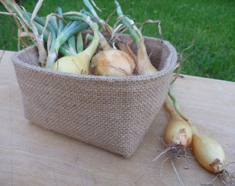 Burlap storage bin, Burlap basket, Fabric basket.