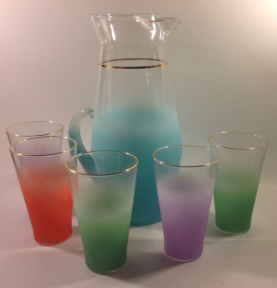 Blendo Pitcher And Glass Set Vintage 1950 S Set Of 5 Glasses