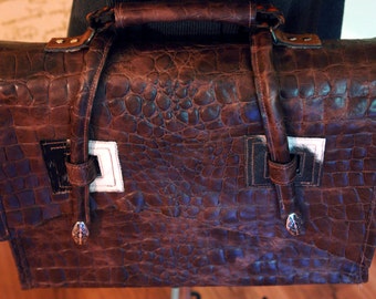 Embossed Alligator Leather and Hair-on Pony Skin Briefcase/Messenger Bag