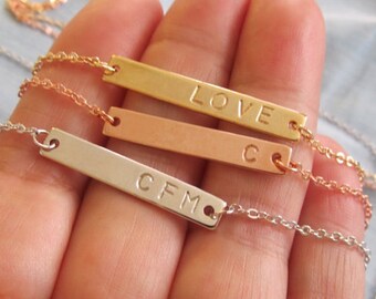 Initial Necklace, Personalized Jewelry, Engraved Bar Necklace, Personalized Necklace, Initial Rosegold Bar Necklace, Bridesmaid Gifts,