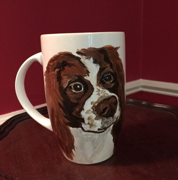 Large Springer Spaniel Mug hand painted glassware by Ana