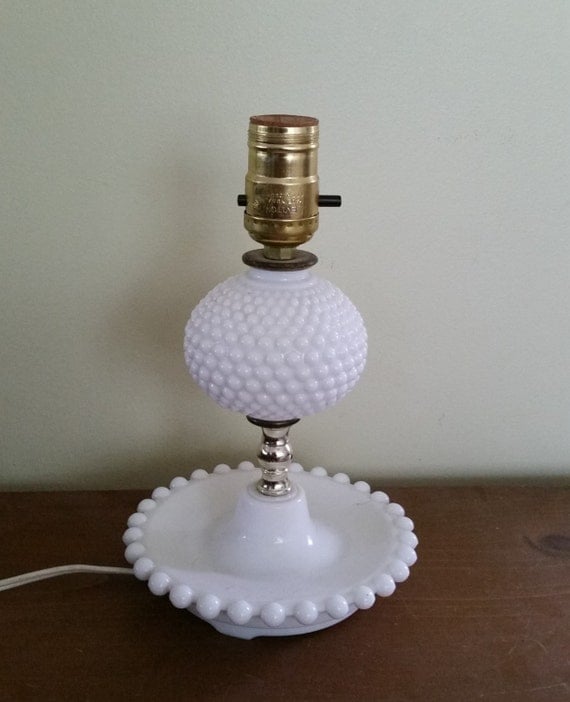 Hobnail Milk Glass Table Lamp Vintage By Billsattictreasures