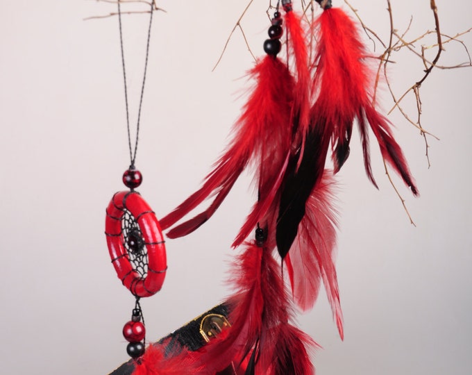 Red hair clips pendants handmade exclusive Dreamcatcher hair clips pendants Red DreamCatcher Dreamcatchers gift Christmas red hair clips