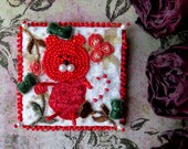 Embroidered Brooch Cat, Hand Embroidery, Beads Embroidery, Burlesque Brooch, Romantic Brooch, Red Cat, Beaded Cat, Roses Rococo, Roman Cat