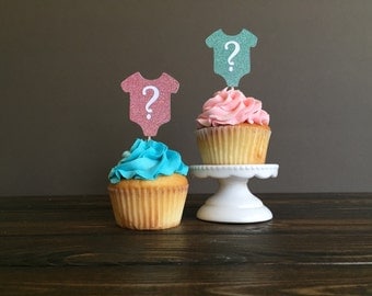 Gender reveal cupcake toppers, Cupcake topper Baby shower, gender reveal party decorations, first birthday cupcake topper