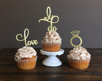 Engagement cupcake toppers, bridal shower cupcake toppers, bridal shower decorations, engagement party decorations, engagement decorations