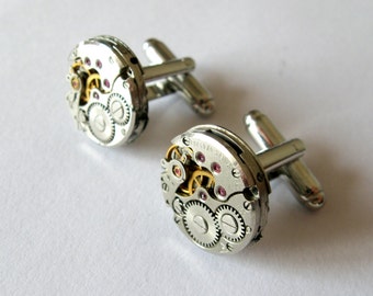 Steampunk cufflinks 16 mm Watch Cuff links Watch movements cufflink Perfect gift Steampunk office Round cufflinks Mens accessories