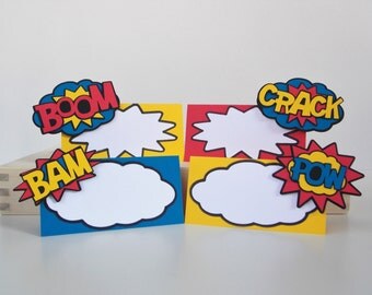 Superhero Food Labels Superhero Place Cards Superhero Birthday Table Tents Superhero Baby Shower Table Décor Superhero Favor Tag Set of 8