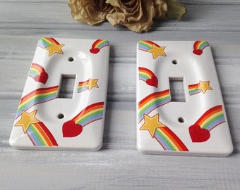 Vintage Rainbow Ceramic Light Switch Covers / Retro Light Switch Covers / Ceramic Light Covers / Kids Room Decor / Rainbow Decor