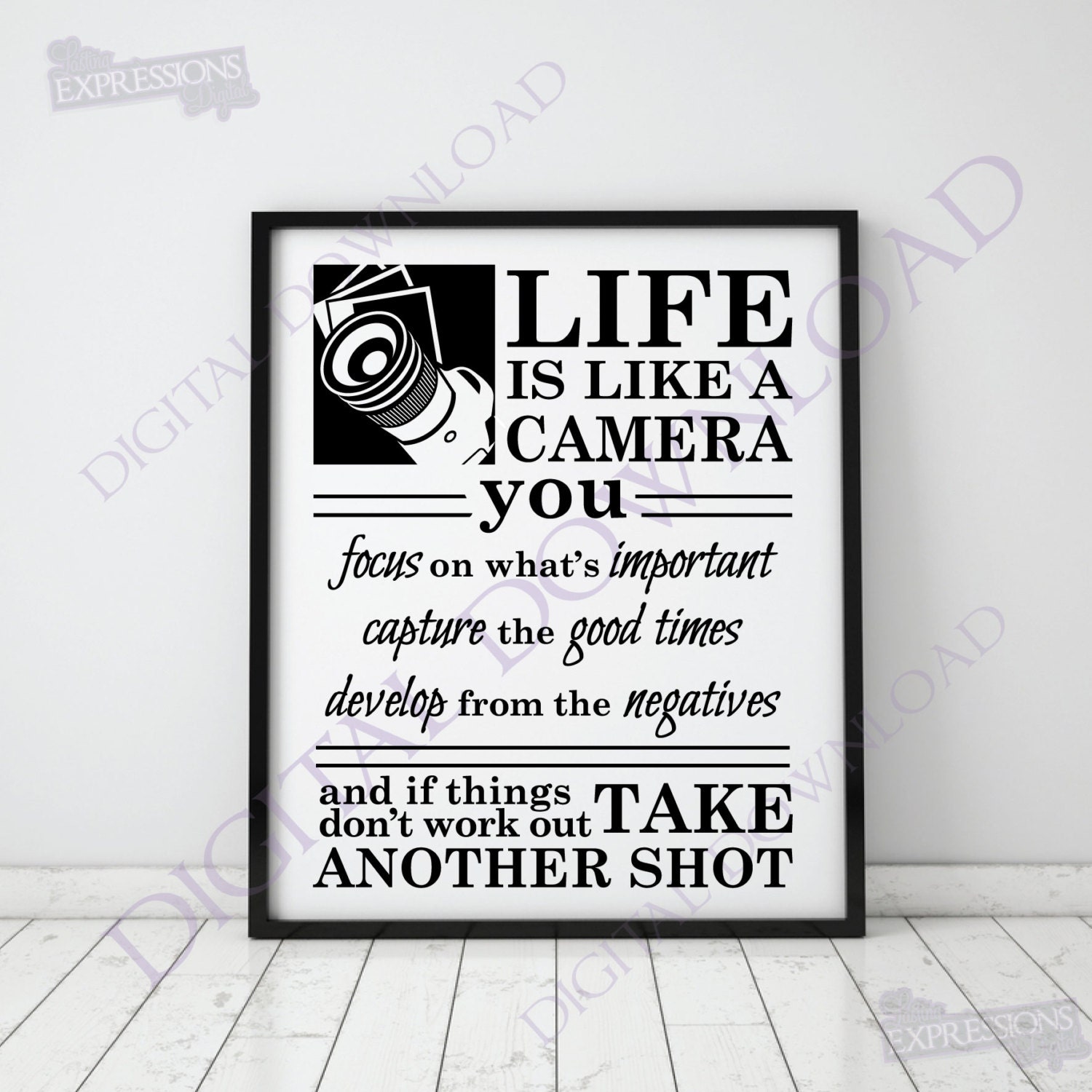 Life is like a camera photography Quote Vector Digital