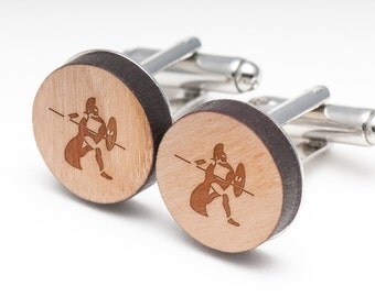 Warrior Wood Cufflinks Gift For Him, Wedding Gifts, Groomsman Gifts, and Personalized