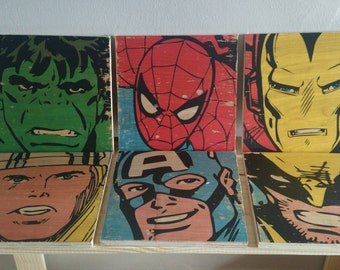 Marvel Superhero Wood Print Set