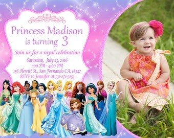 Disney Princess Invitation Printable, Disney Princess Birthday Party