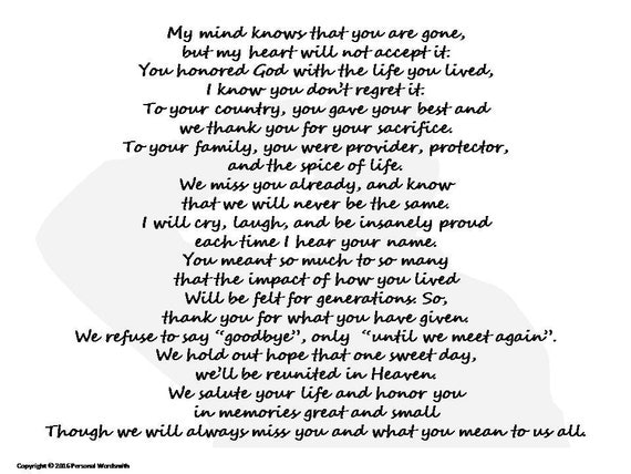 A Soldier's Remembrance Memorial Poem Digital Print Poem