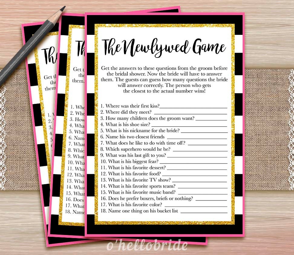 The Newlywed Game Printable Black and White Pink Gold Bridal