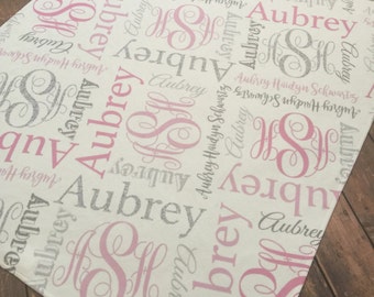 Personalized Baby Blanket Newborn Swaddle Girl Blanket Velveteen Fleece Monogram Receiving Newborn Infant Toddler Nursery