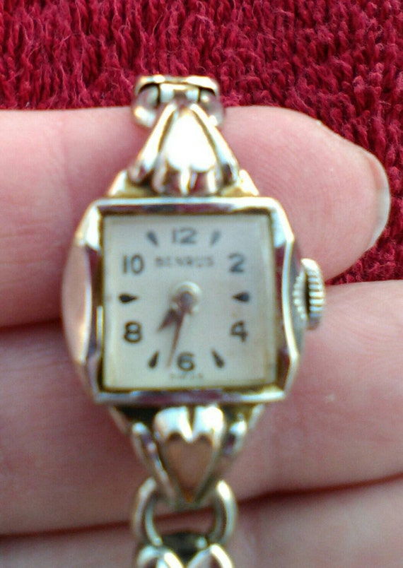 Vintage Benrus ladies white gold filled wind up working watch