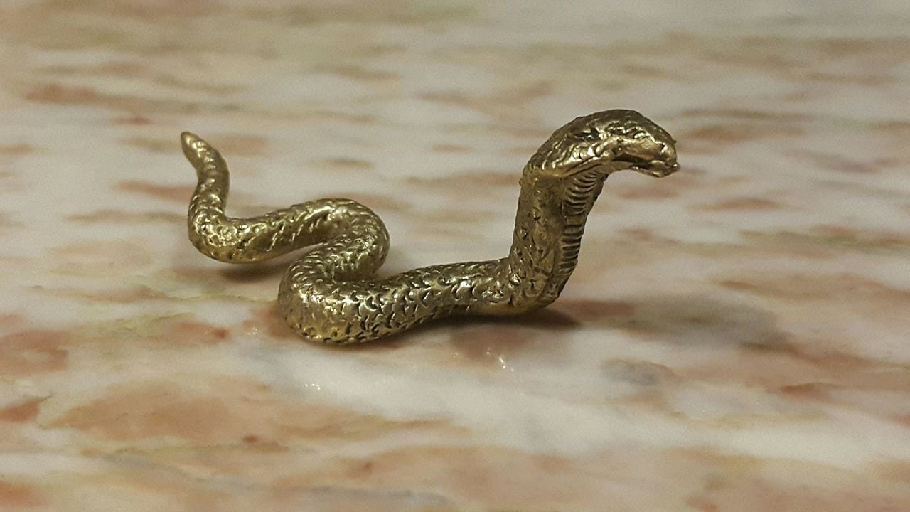 Mini small solid brass miniature a snake vintage statue animal