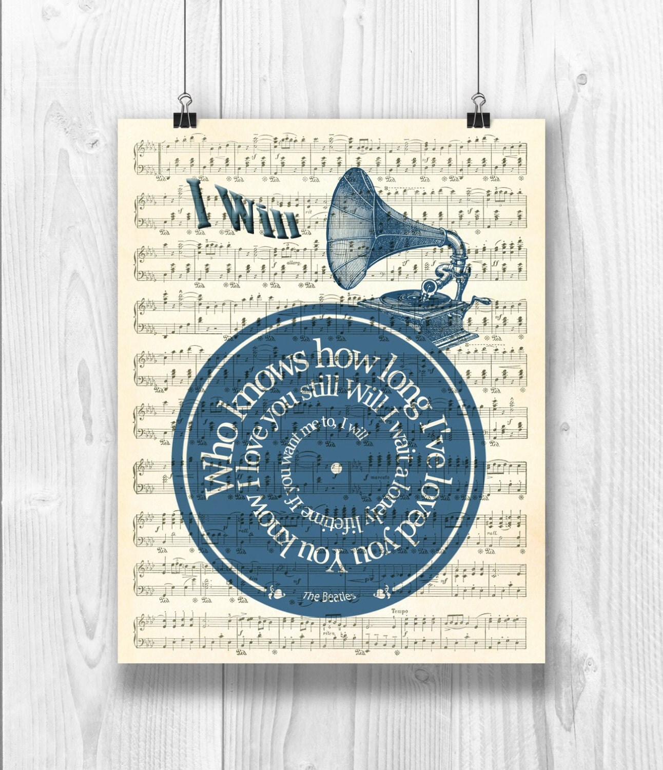 The Beatles Print I Will Song Song Lyrics In Spiral Over 