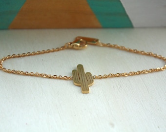 Bracelet Cactus en métal Doré et argenté | Bijou tropical | Très jolie idée cadeau pour fille | A porter pour noel et anniversaire
