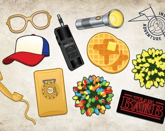 Stranger Things Photobooth Props - Digital Download - Printable Netflix 80s Upside Down Barb Nostalgia Season 1 Watch Party Decoration