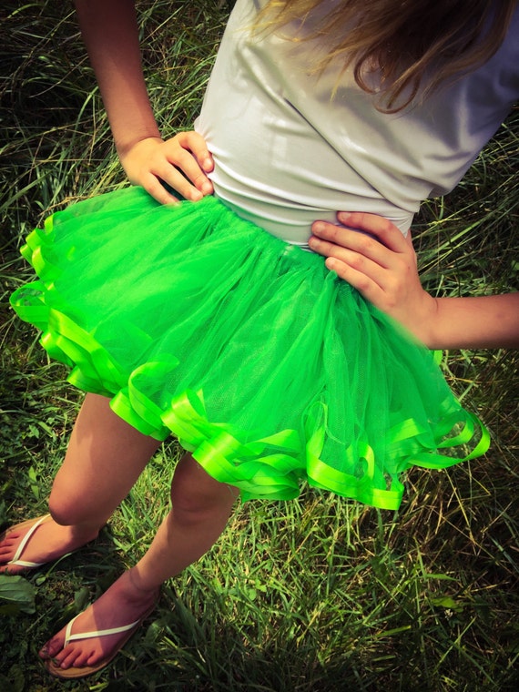 Girls NEON Green Tulle Tutu Skirt Medium Birthday Skirt