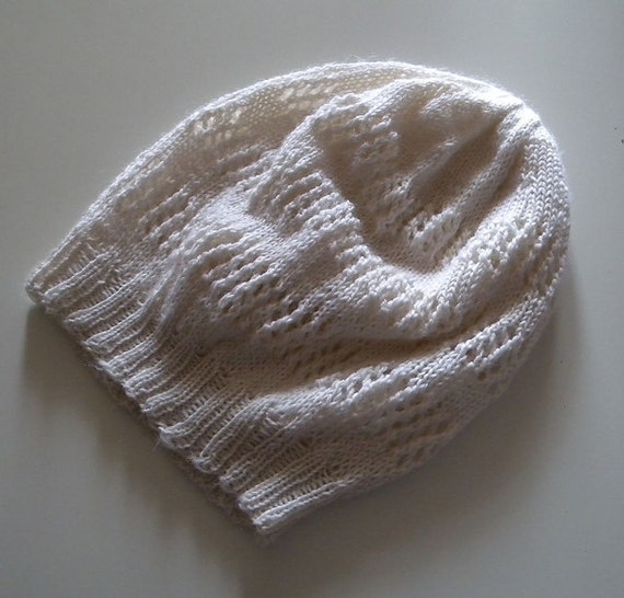 Slouch Hat Knitting Pattern, lace hat, easy pattern, sock yarn or sport weigh...